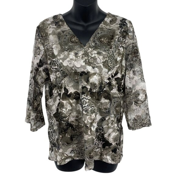 Alfani Women Top Blouse Size XL Extra Large Floral Lace V-Neck Blouse 3/4 New - Picture 1 of 10